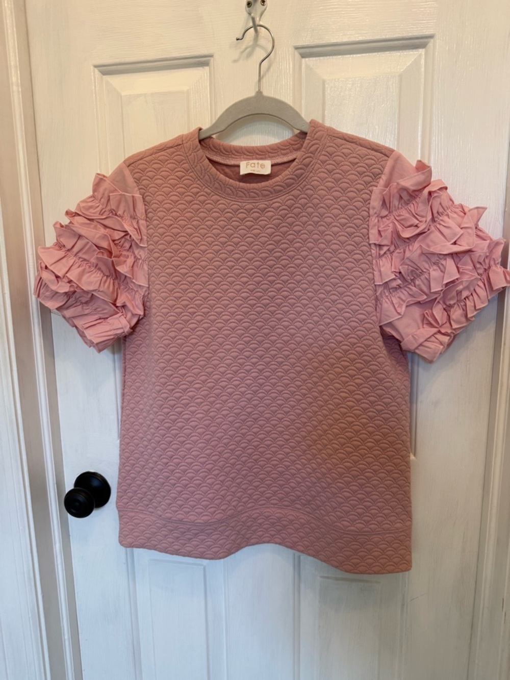 Fate Dusty Pink Quilted Top with Ruffle Short Sleeves